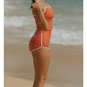 NWT! Geode Coral Athletic Longline Top & High Waisted Swim Shorts Sz Small Cute!